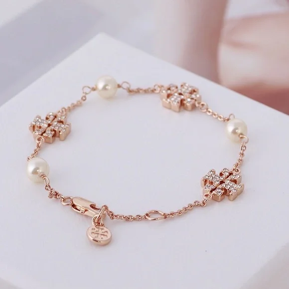 Tory Burch Rose Gold Gemstones and Pearl Bracelet - Picture 1 of 9